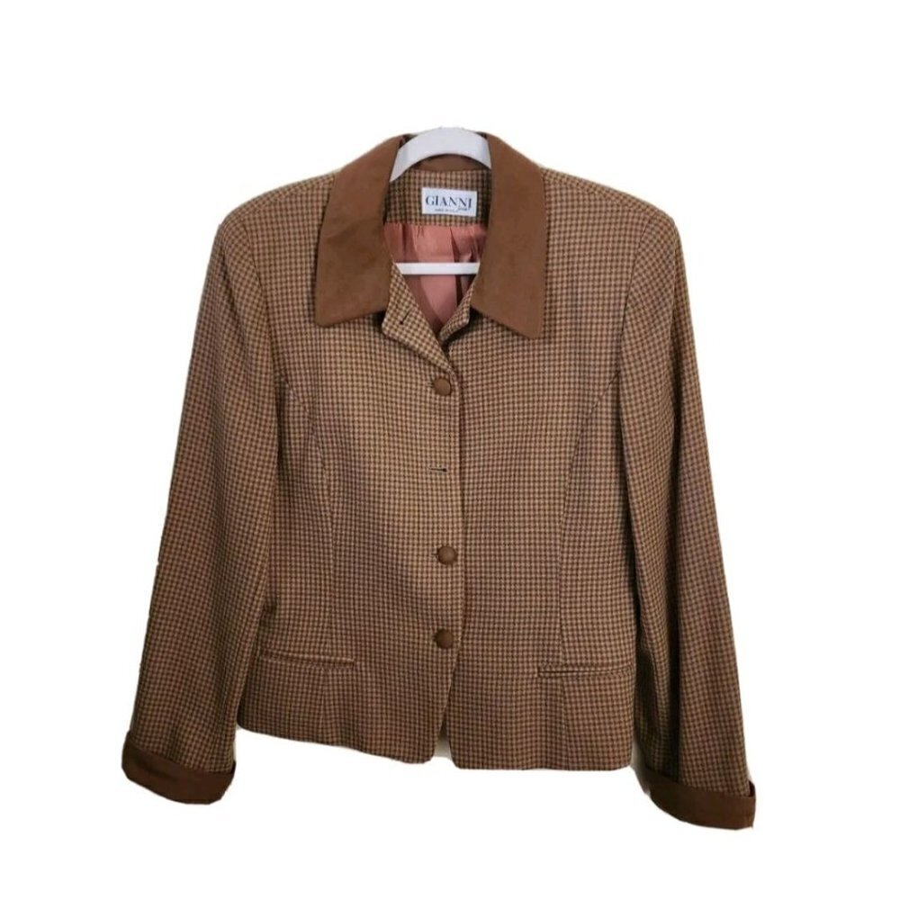 Gianni Sport Vintage Equestrian Western Brown Wool Hounds Tooth Blazer Size 12
